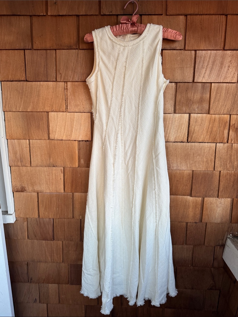 Sleeveless Cream Maxi Dress with Textured Knit